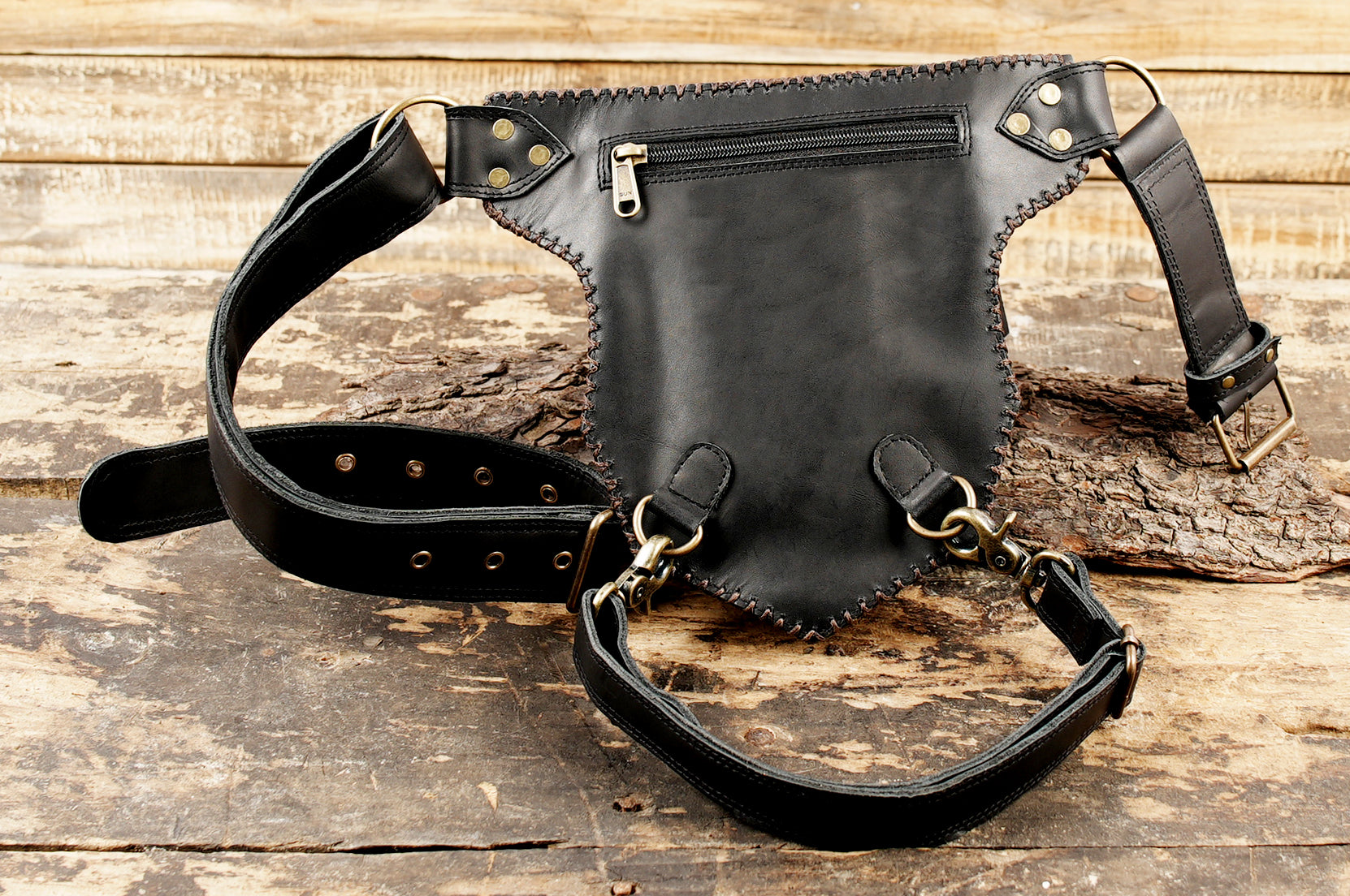 Handmade Leather Belt Bag: Gemstone Accent 