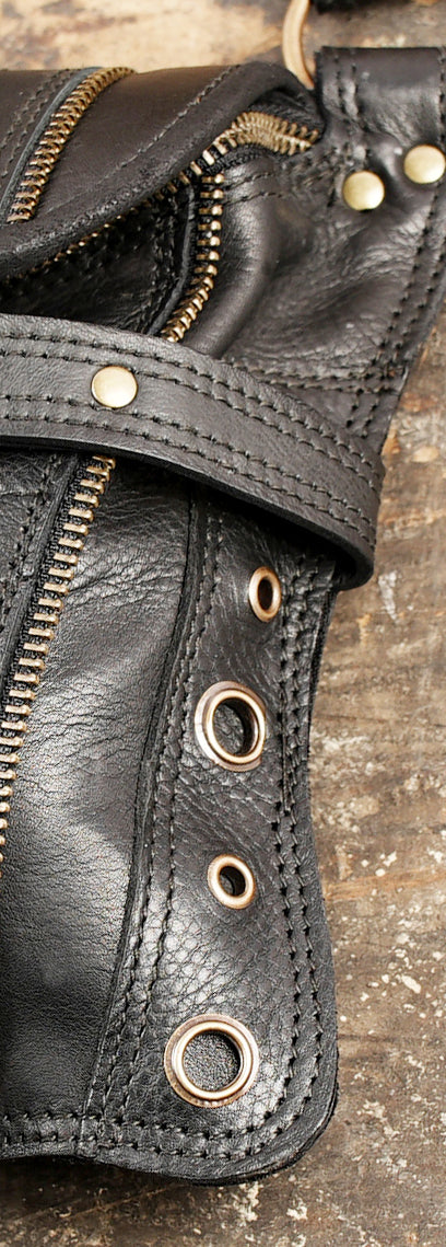 Handmade Leather Shoulder Holster Bag with Real Labradorite Gemstones || Burning Man holster || Adjustable straps || For Unisex ||