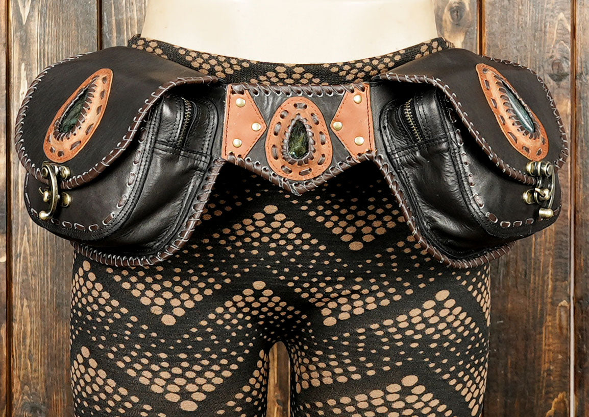 Dual pocket leather utility belt with unique handcrafted detailing