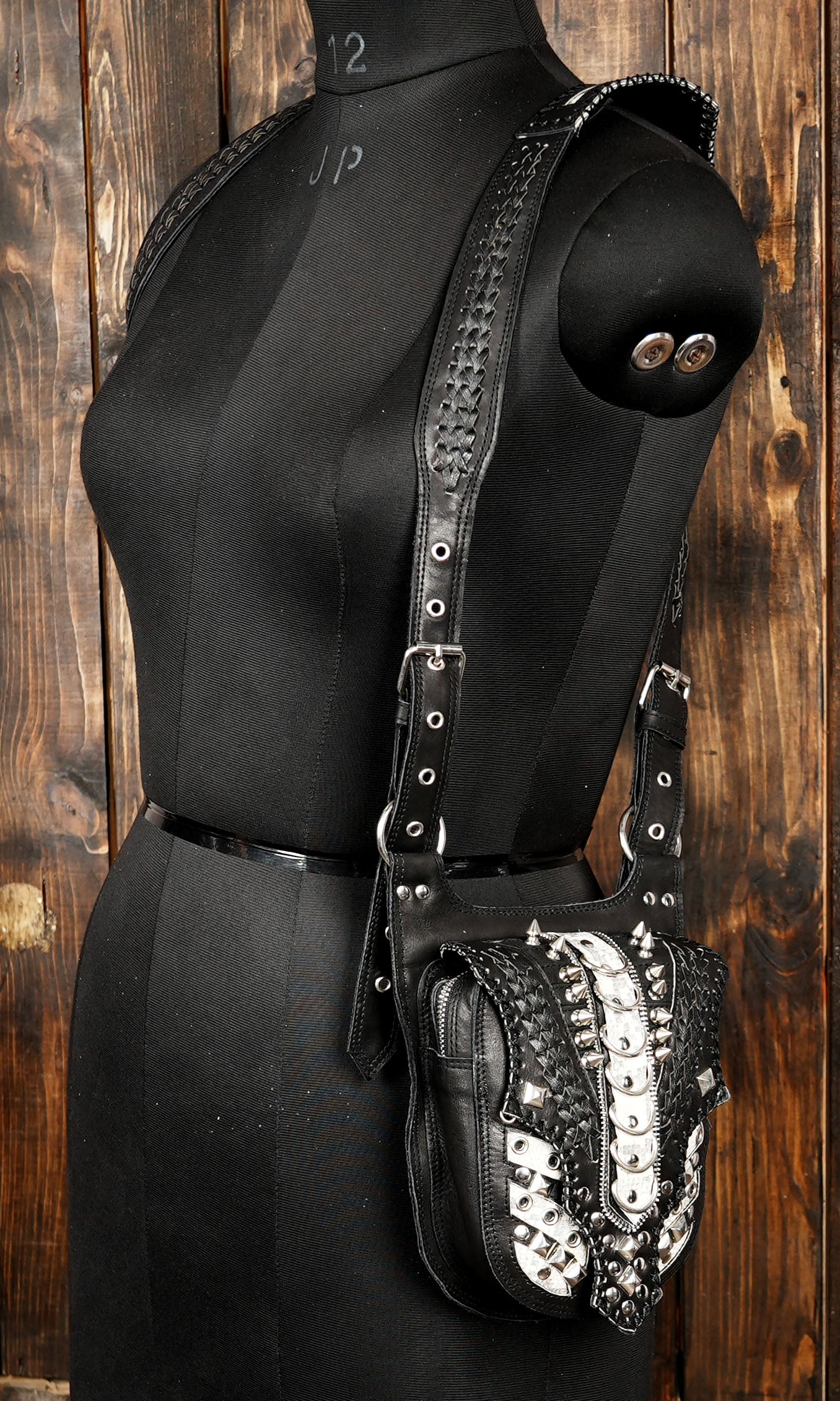 Festival Holster Bag , Steampunk Style in Black Cotton Canvas with steel metal 