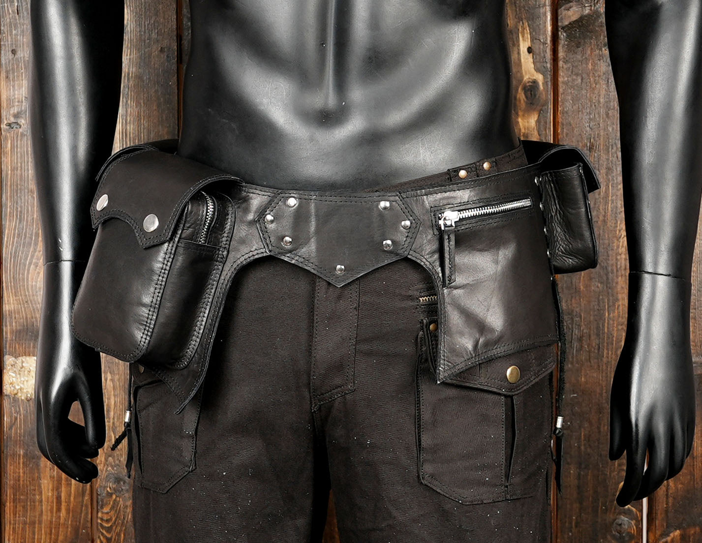 Steampunk festival gear – black leather utility belt