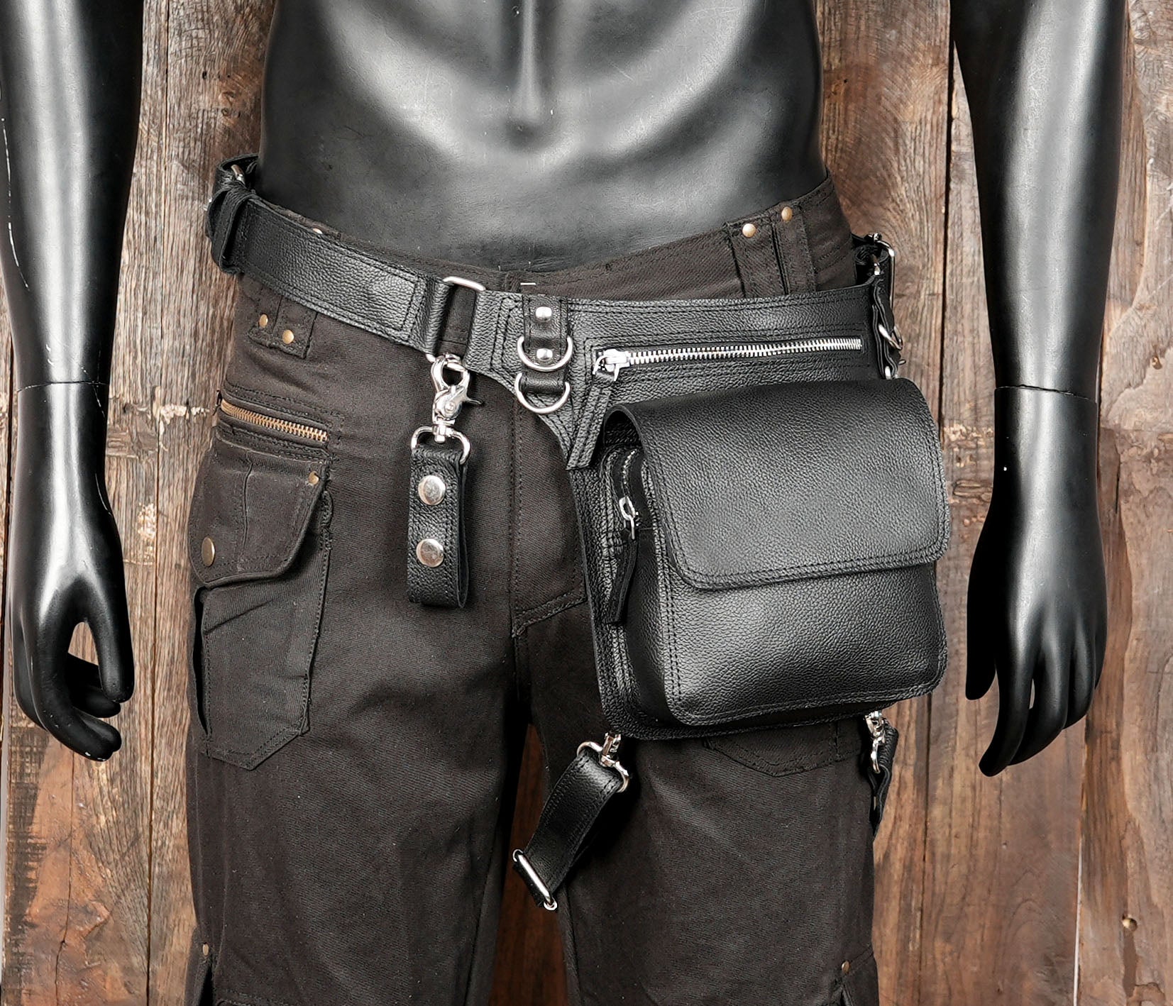 Shoulder Holster Bag Harness With Pockets Black Leather Holster Waistcoat, Shoulder Bag, Holster with zipper 