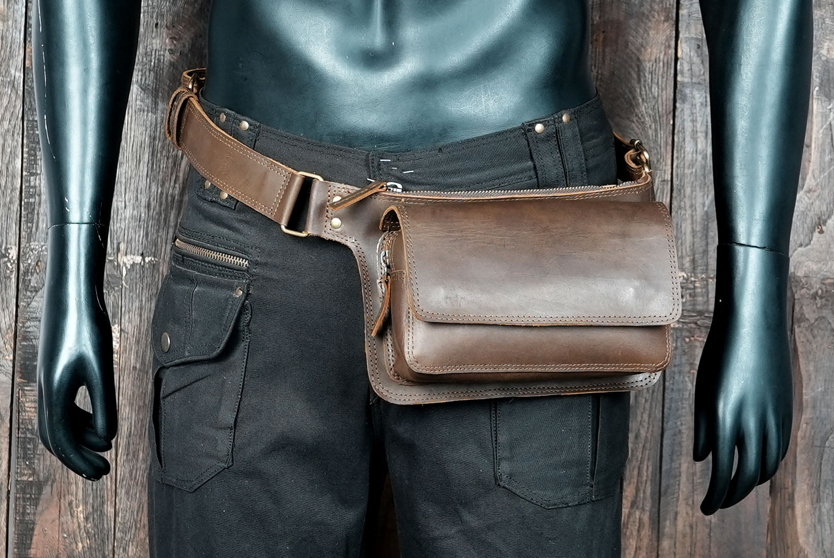 Festival-ready brown leather fanny pack