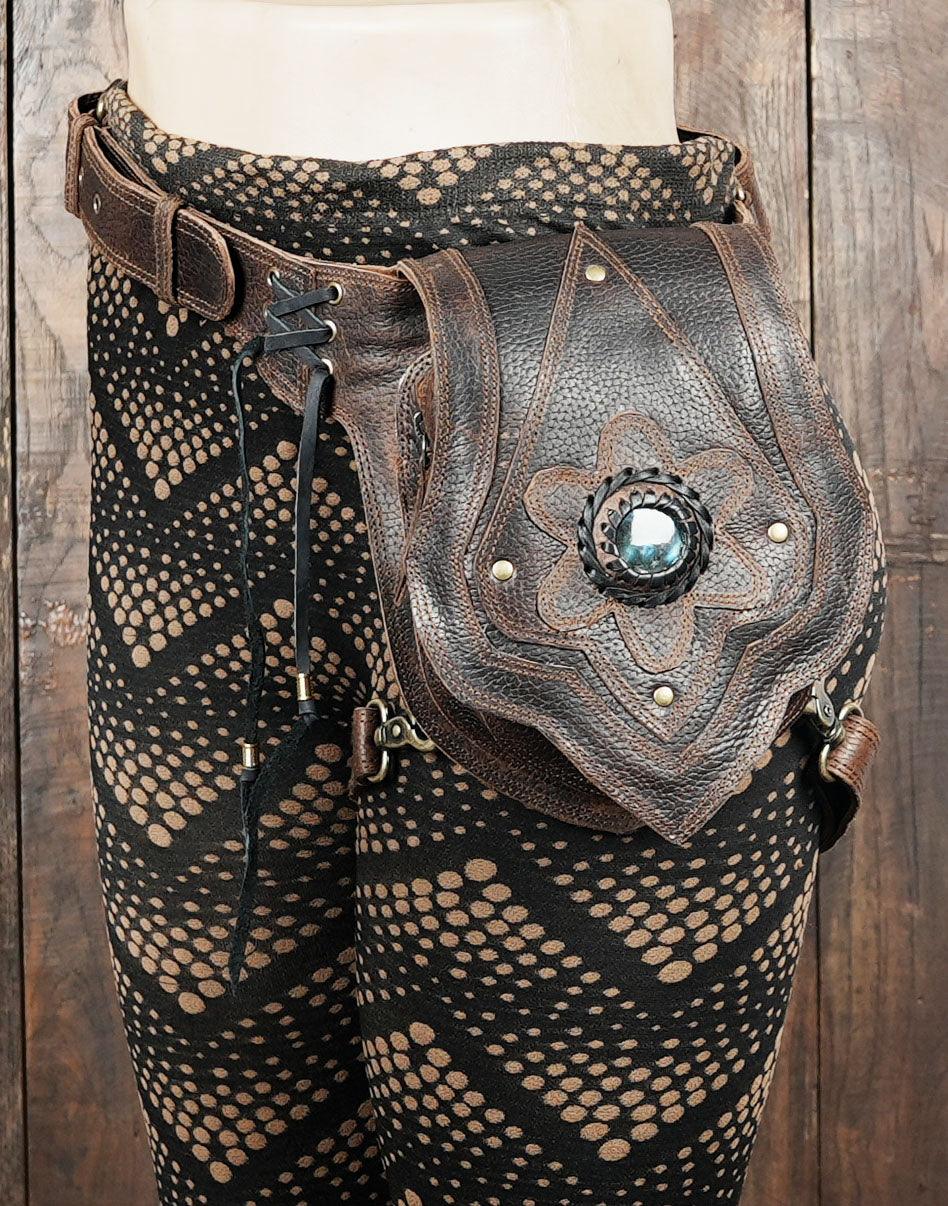 Eco-friendly handmade leather waist pack with stone centerpiece