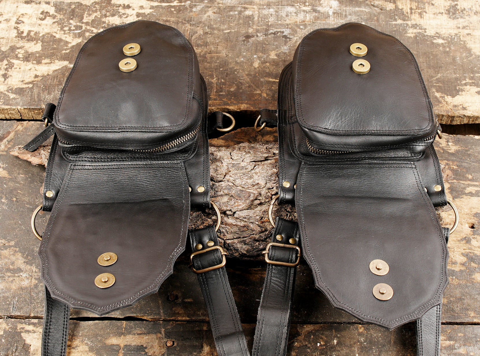 Handmade steampunk leather holster with flame motif