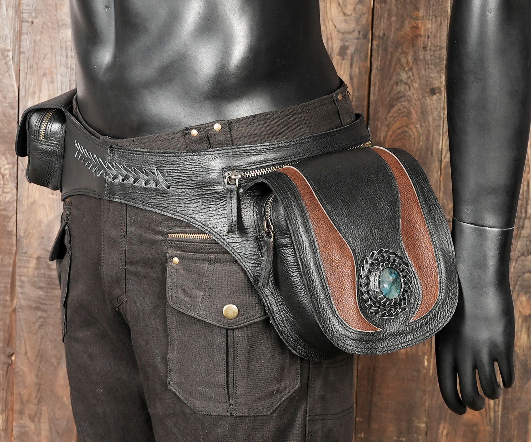 Buy Handmade Leather Gemstone Belt Bag: Festival Hip Pack 