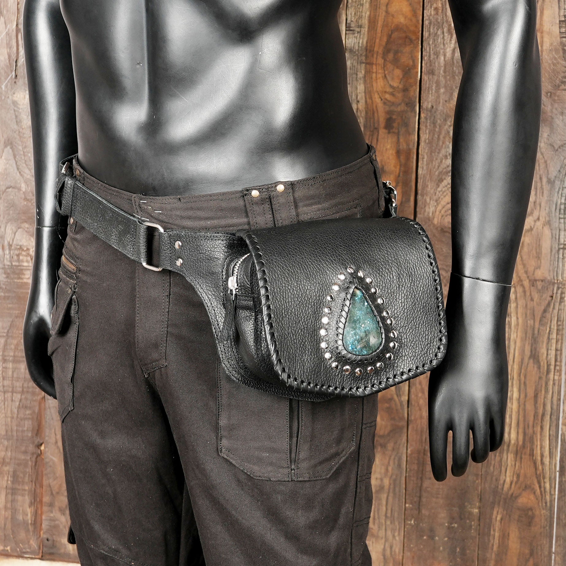 Unisex handmade leather belt bag designed for travel and festival wear.