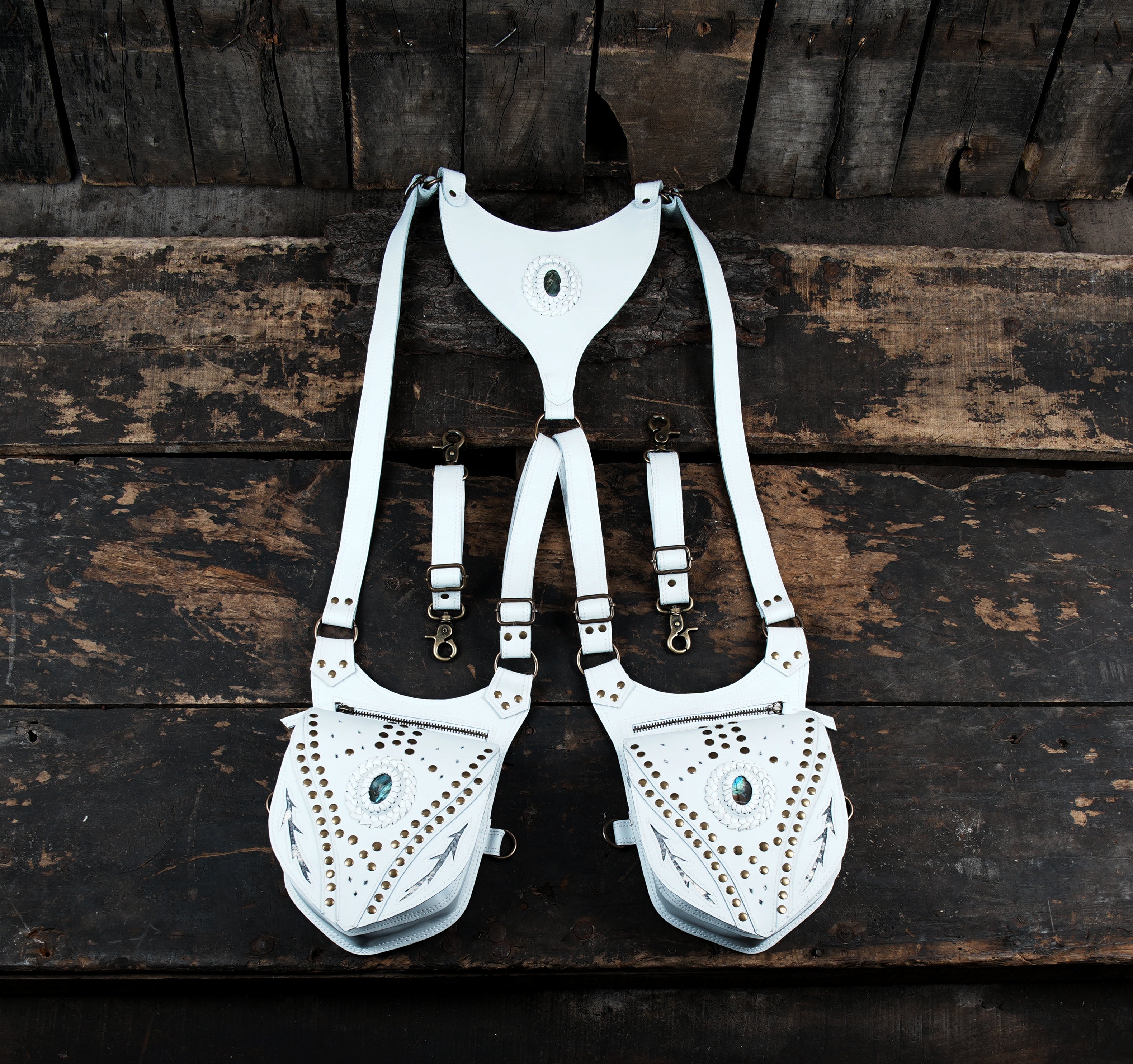 Dual pouch leather crossbody holster bag for bikers