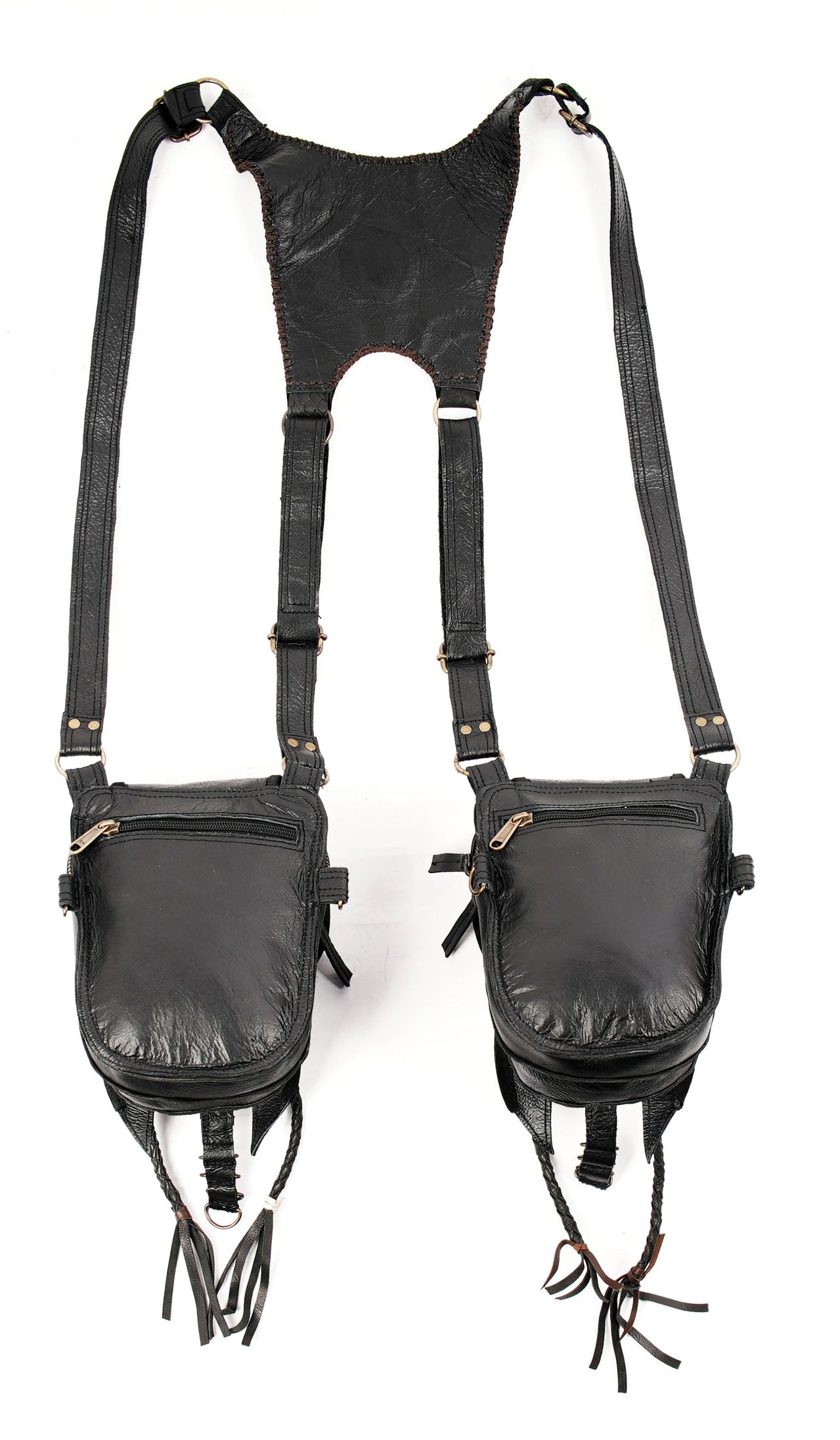 “Two-pocket leather holster with reptile pattern and gemstone centerpiece”