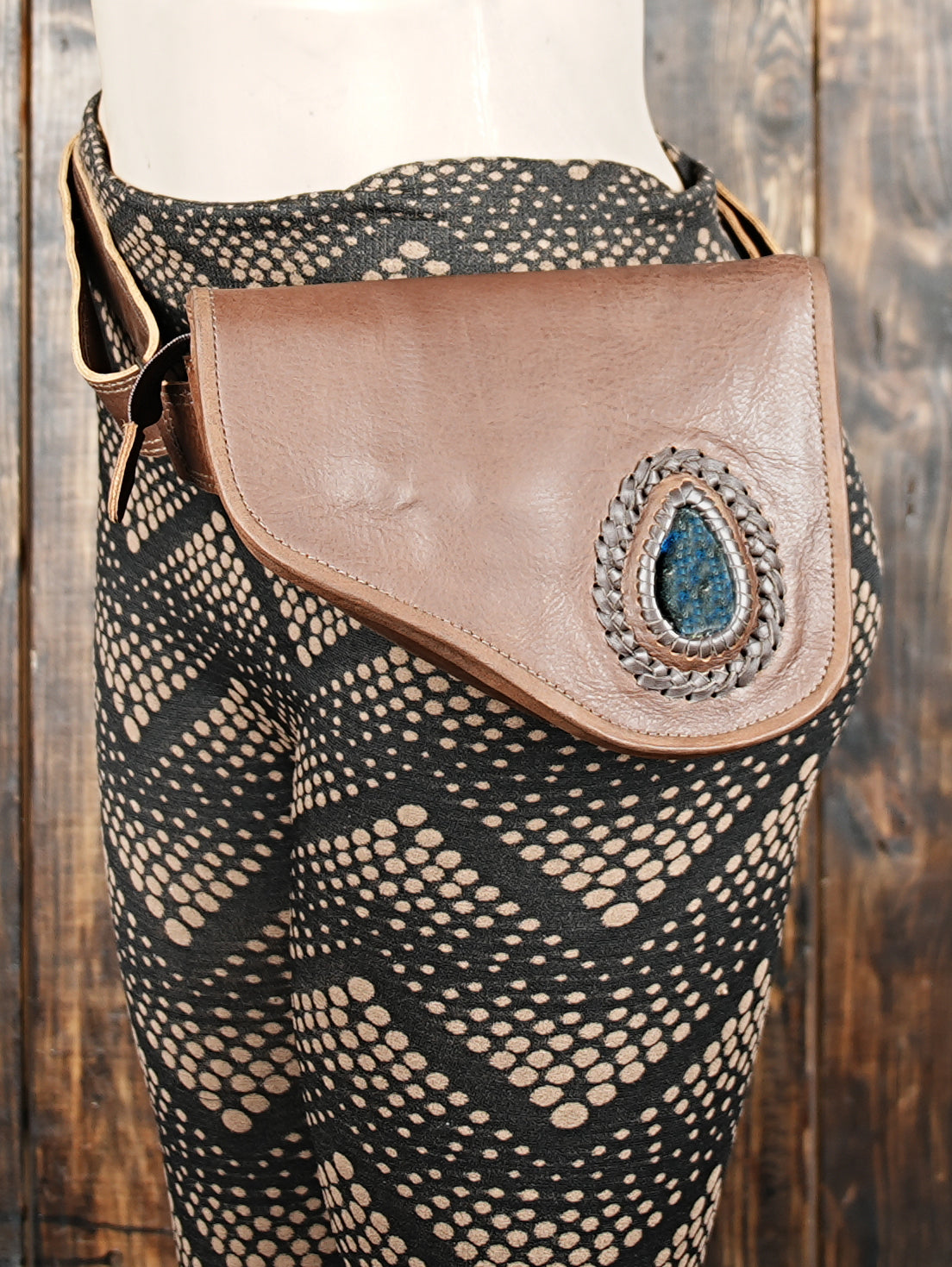 Stylish boho leather waist bag with gemstone on strap