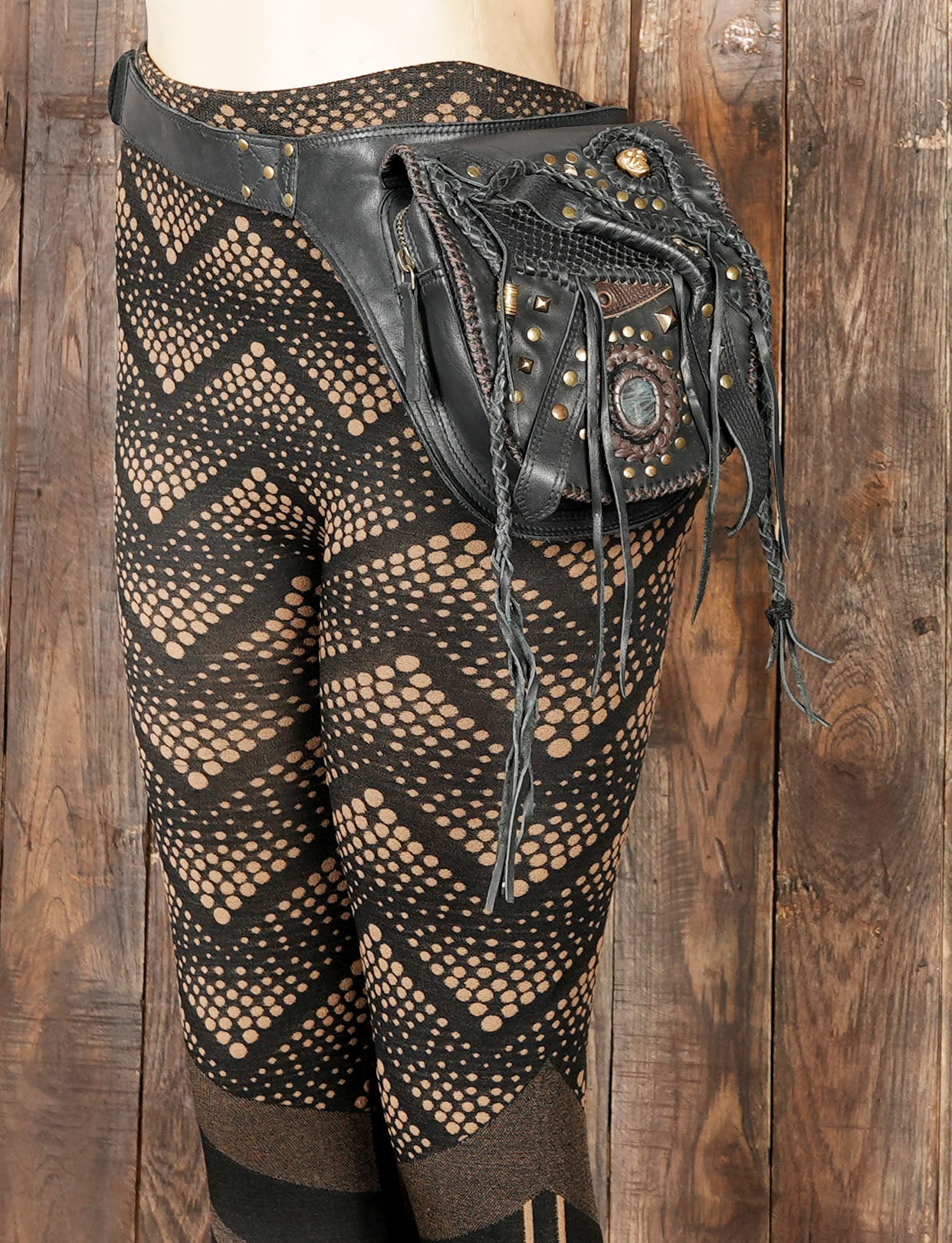 Gothic tribal leather waist bag with adjustable strap