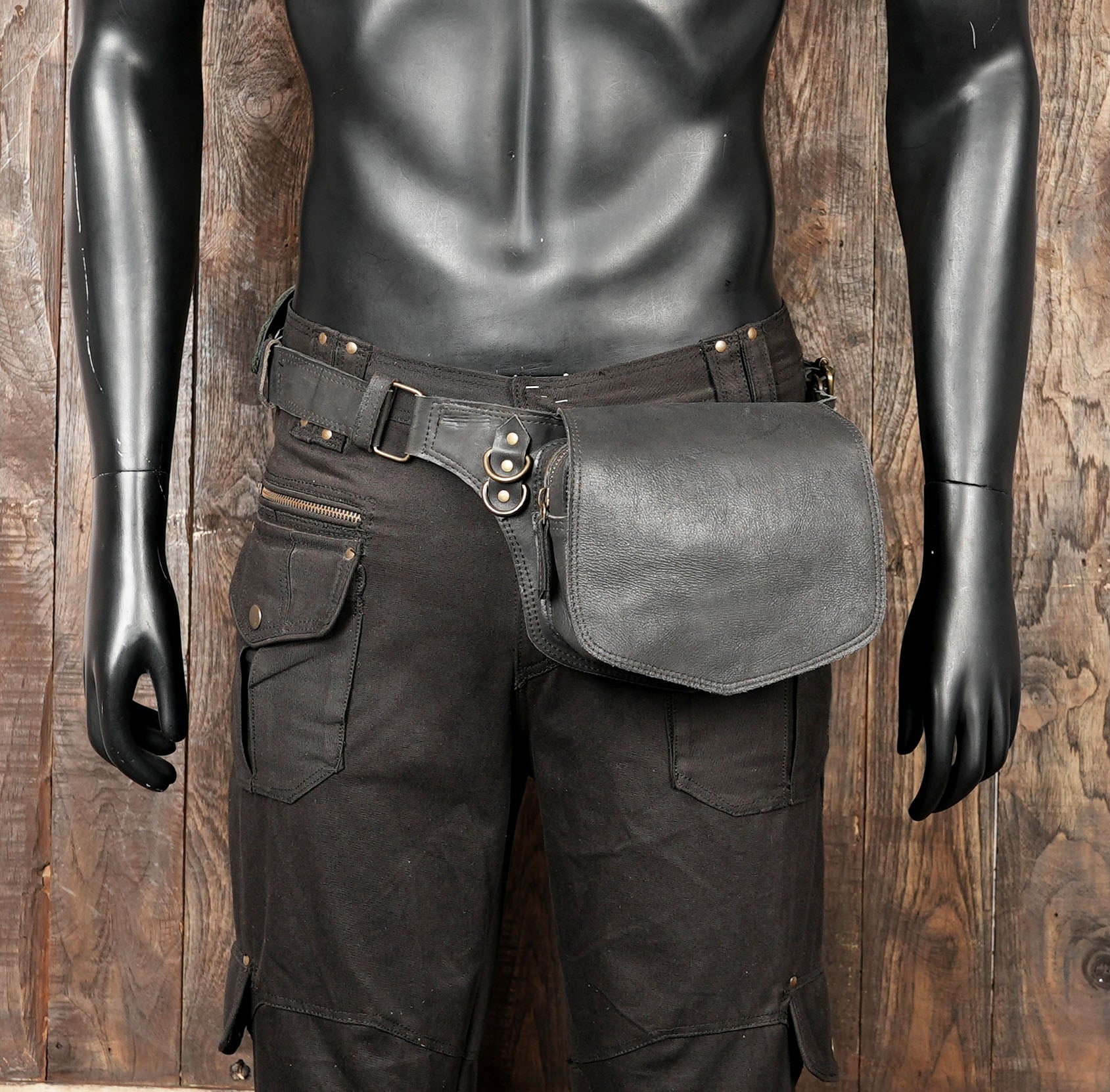 Minimalist handmade hip bag in black leather
