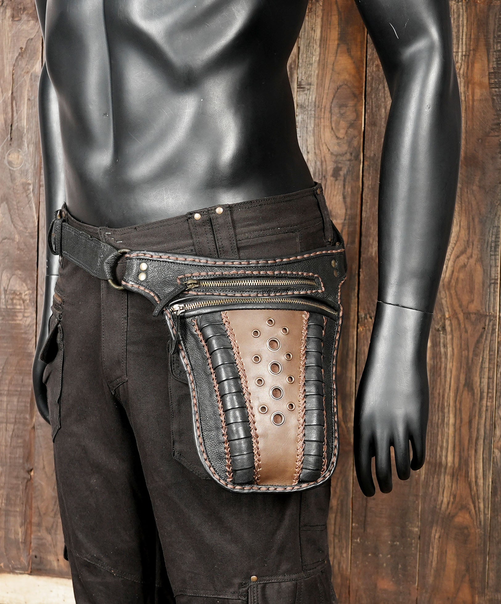 Steampunk Leather Waist Belt – Handmade Utility Festival Bag
