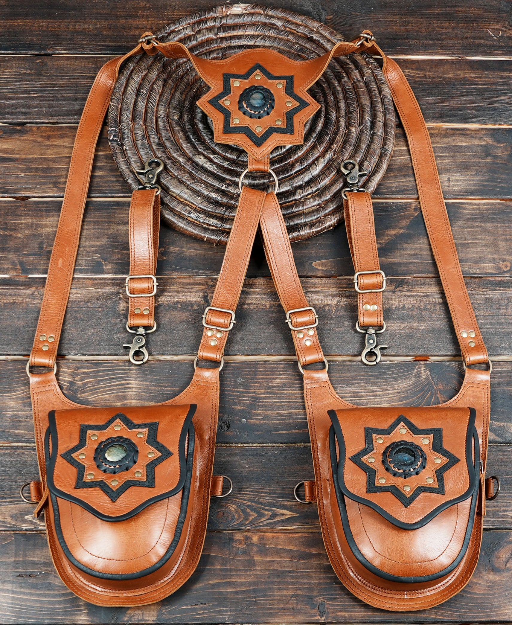 Dual pouch leather shoulder holster bag for cosplay and travel