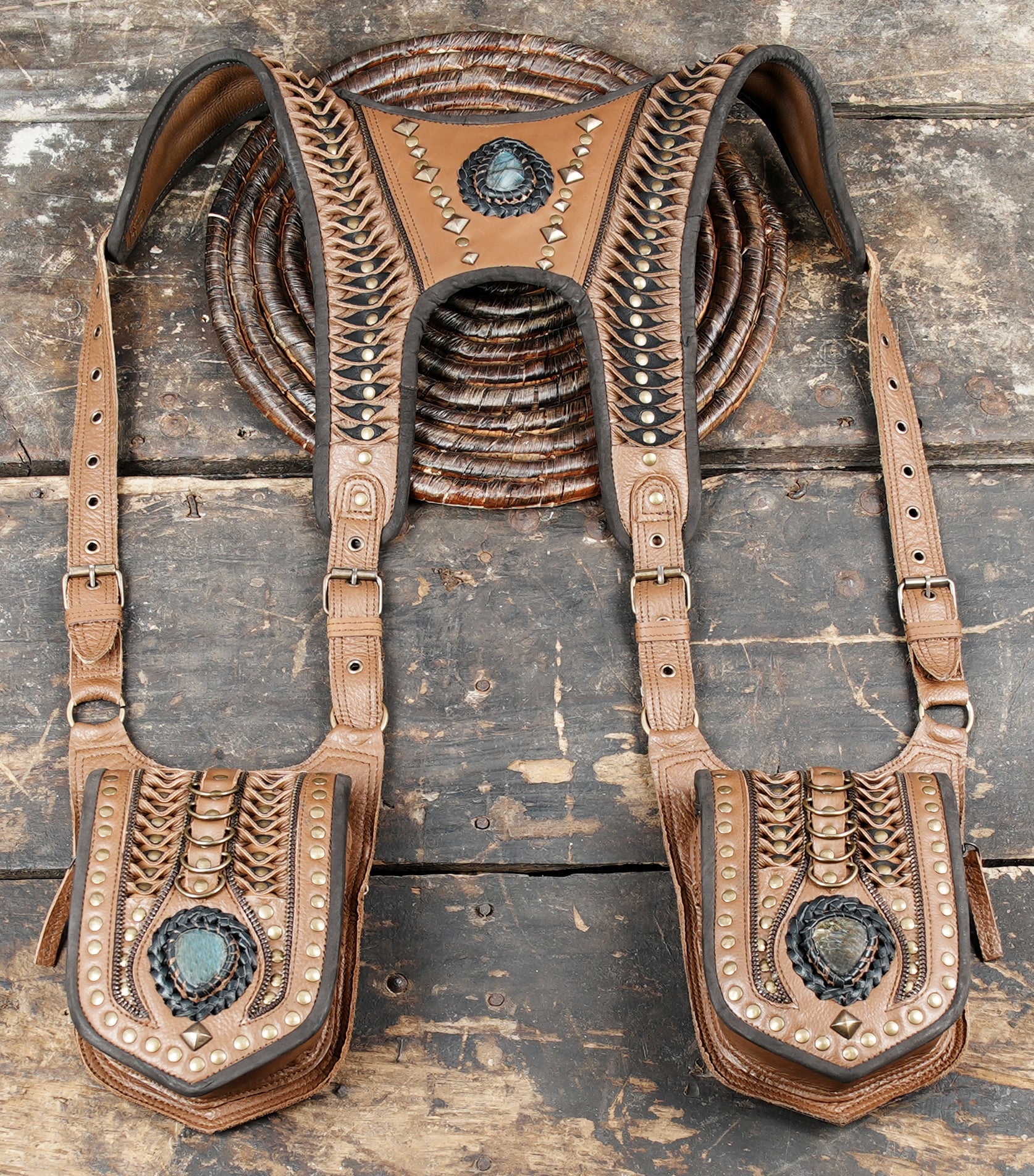 Handcrafted Leather Holster with Dual Pouches and Stud Details (LT-AB-HLS-6053)