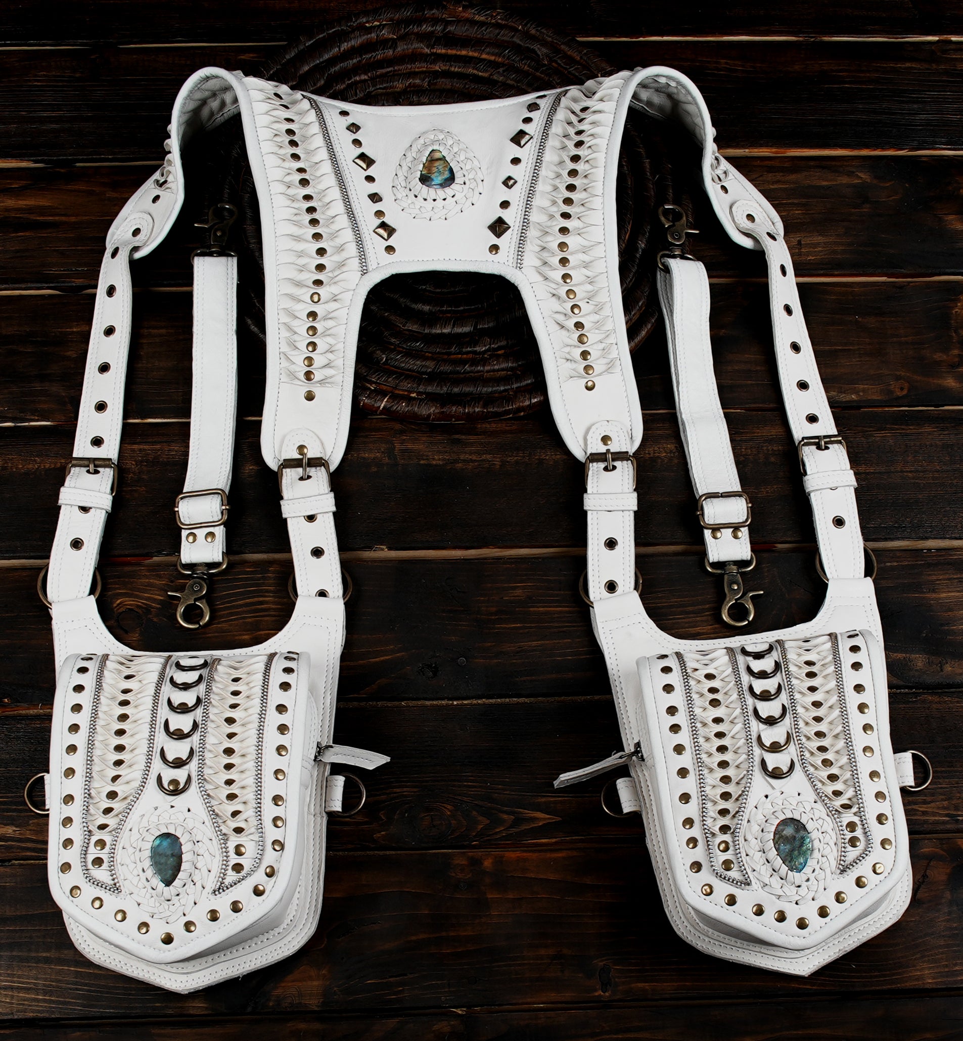 Handcrafted Leather Holster with Dual Pouches and Stud Details (LT-AB-HLS-6053)