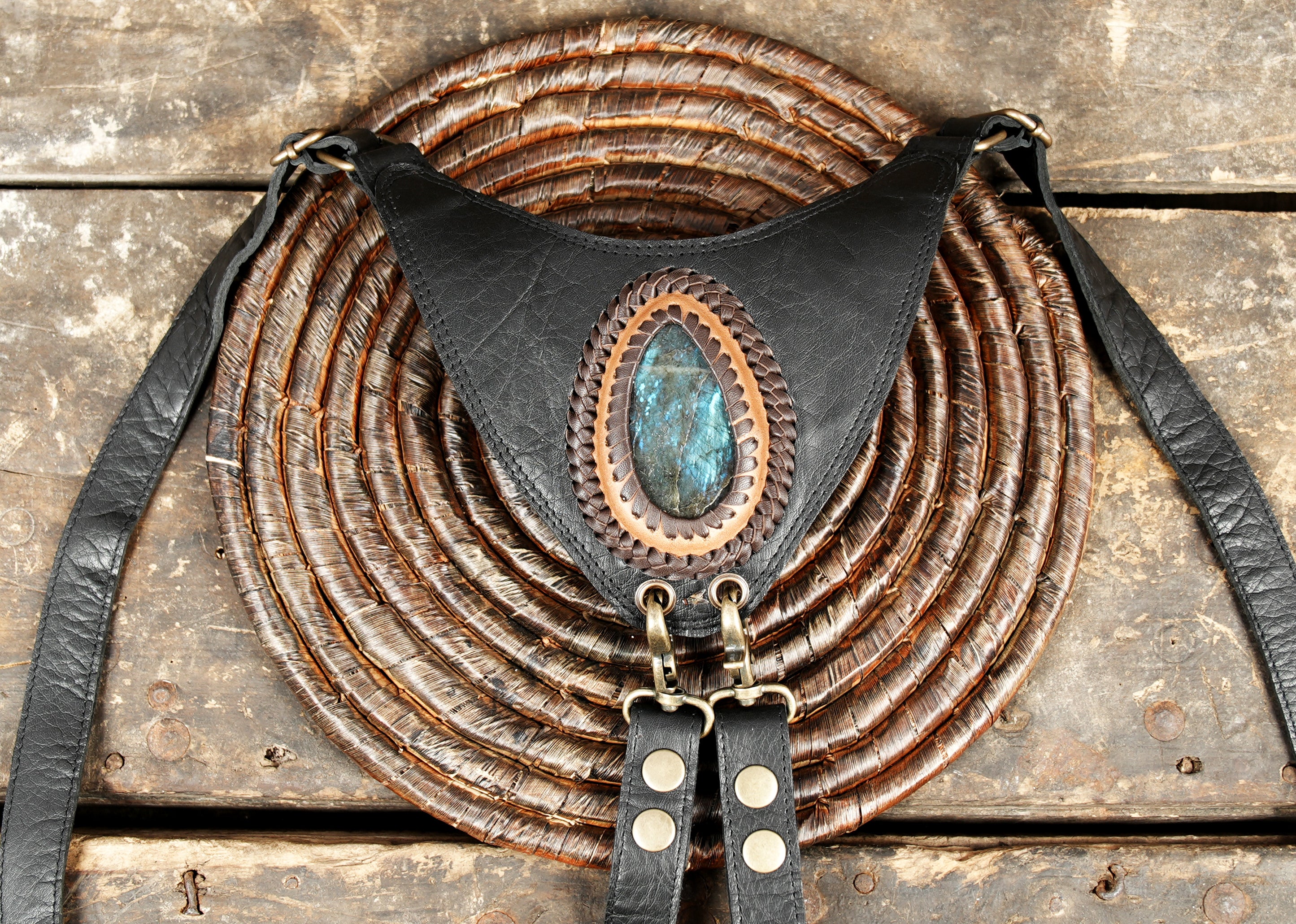 Crossbody Leather Holster Bag, Stylish Purse with Dual Pocket, Adjustable Strap, with gemstone 