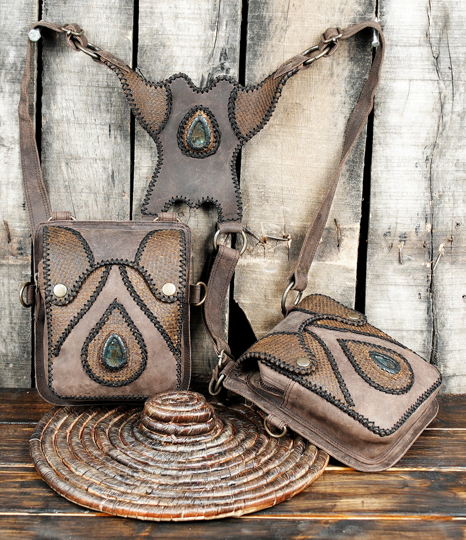 Unique Handmade Leather Holster Bag with Gemstone