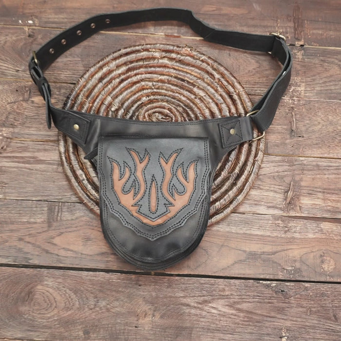 Western-style waist pouch crafted from black and tan leather