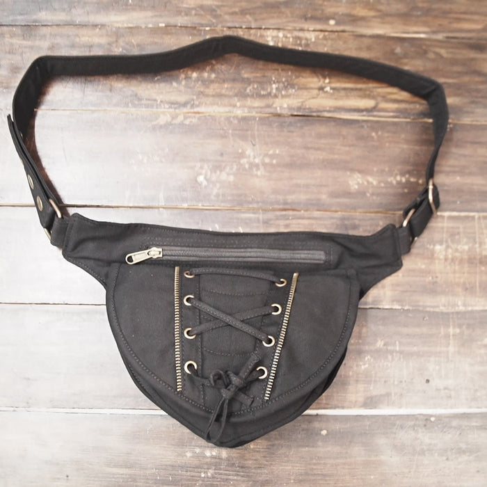 Steampunk festival hip bag with lace-up detail