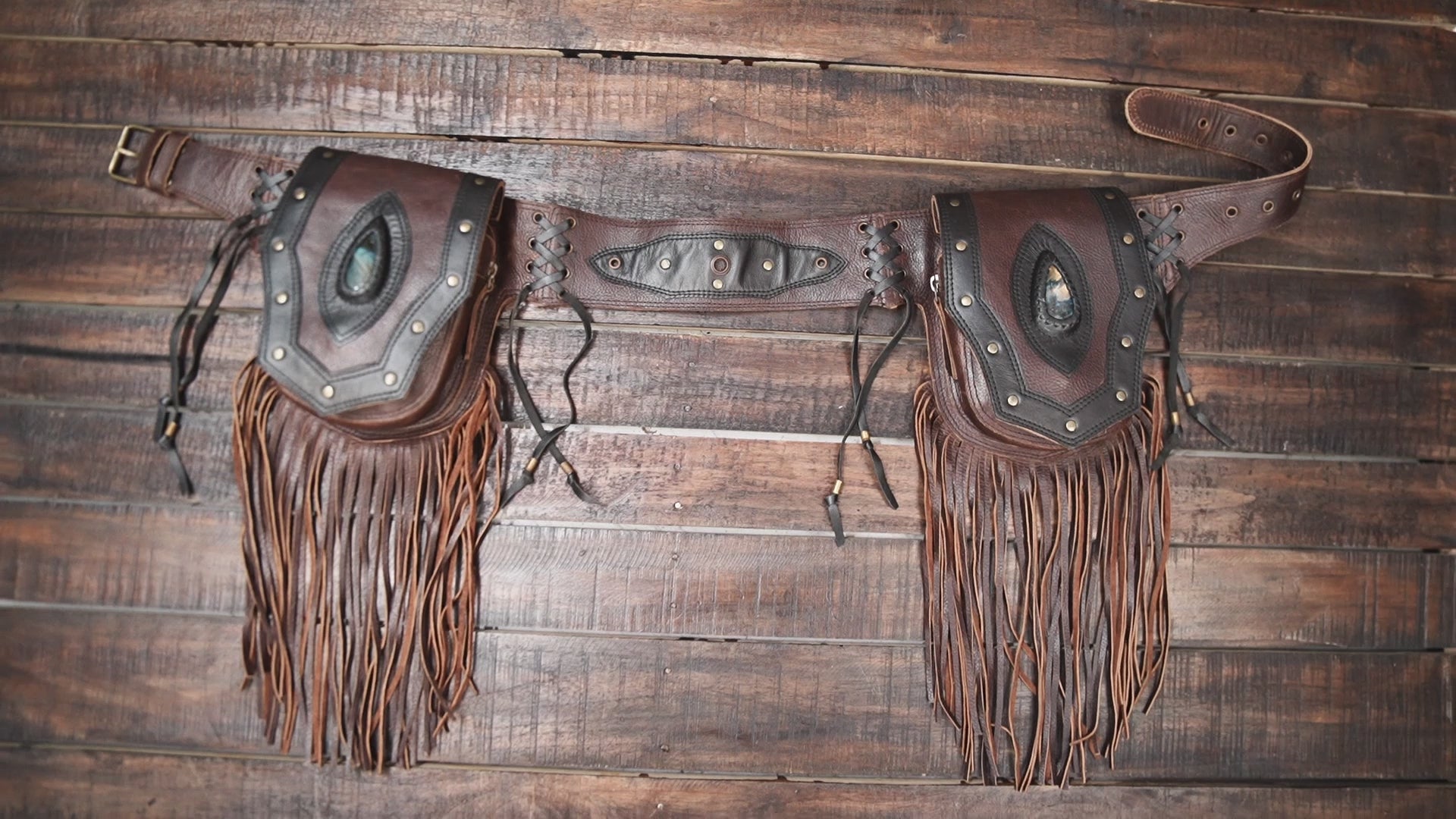 द्वय पाउच (LT-AB-WB-6101) सहित भूरा &amp; काला चर्म मेखला