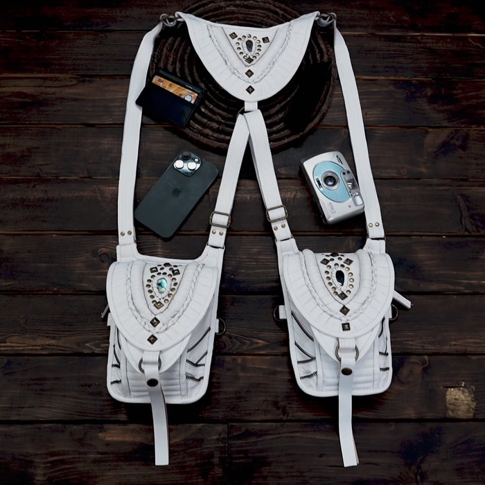 Buy Leather Handmade Holster || Utility Leather Holster Belt || Shoulder Bag || Adjustable Straps with zipper pouches 