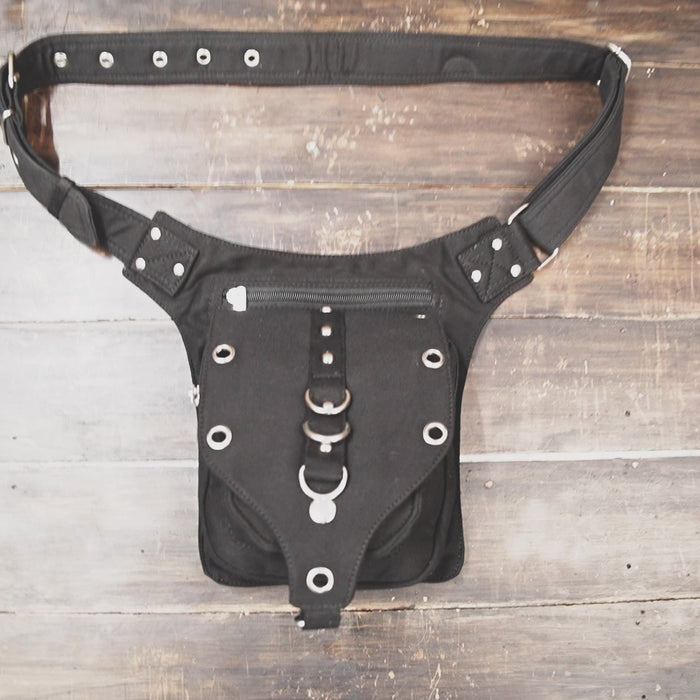 Steampunk style cotton waist bag with rivets