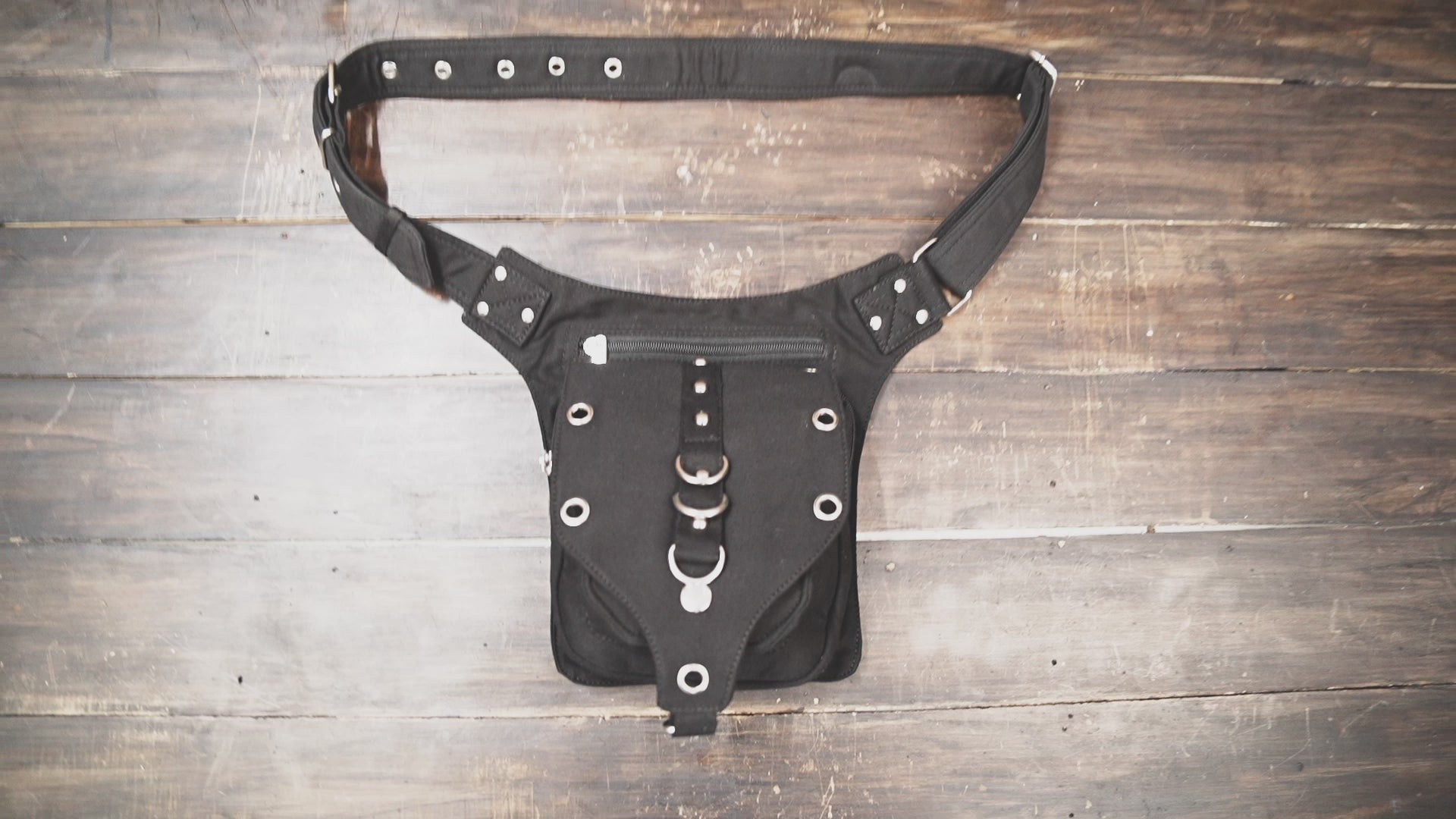 Steampunk style cotton waist bag with rivets