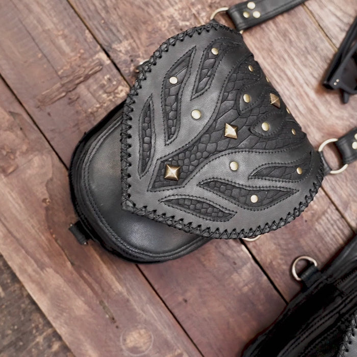 Black Leather Holster Bag Book Holster BagFestival Bag Travel Bag Shoulder Bag Harness Bag Double Holsters Bag with unique design 