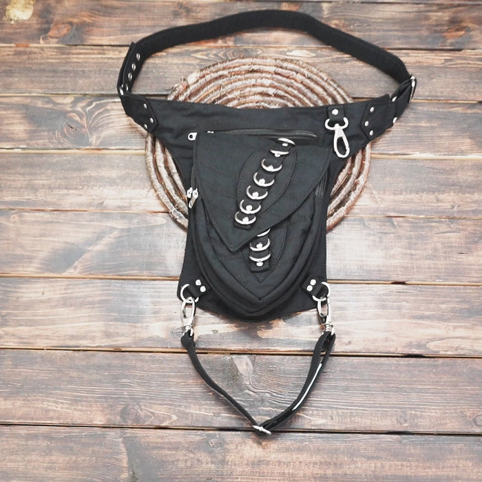 Cotton thigh holster bag with adjustable waist and leg straps