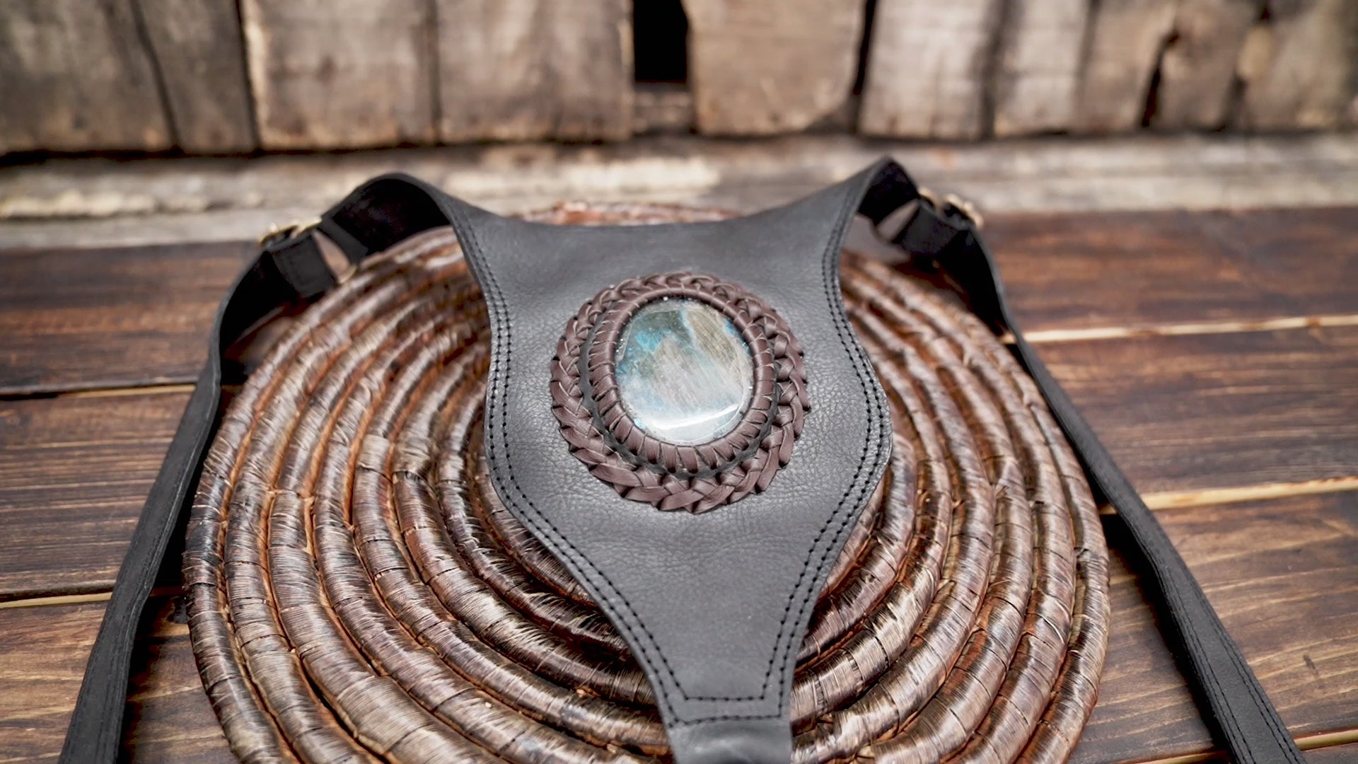 Western-style utility holster bag made from premium black leather