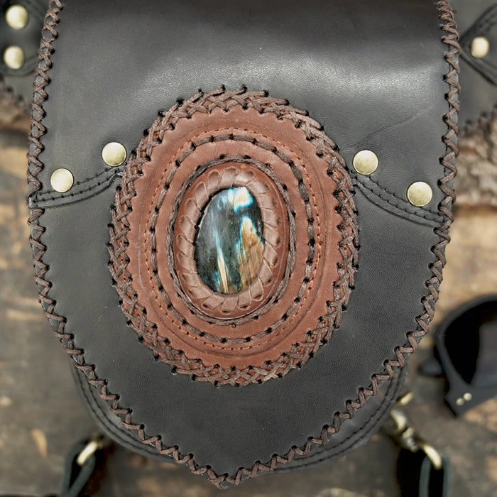 Handmade Black Leather Fringe Waist Bag 