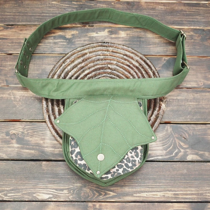 Festival utility hip bag with leaf design and adjustable strap