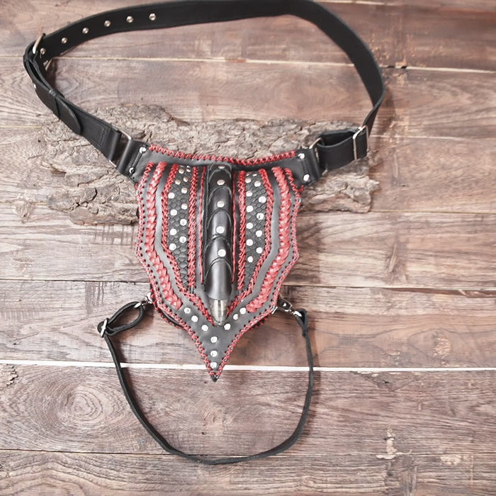 Handmade Black & White Leather Holster | Unisex Festival Belt | Gothic Leather Holster Belt | Steampunk Festival Utility Belt |