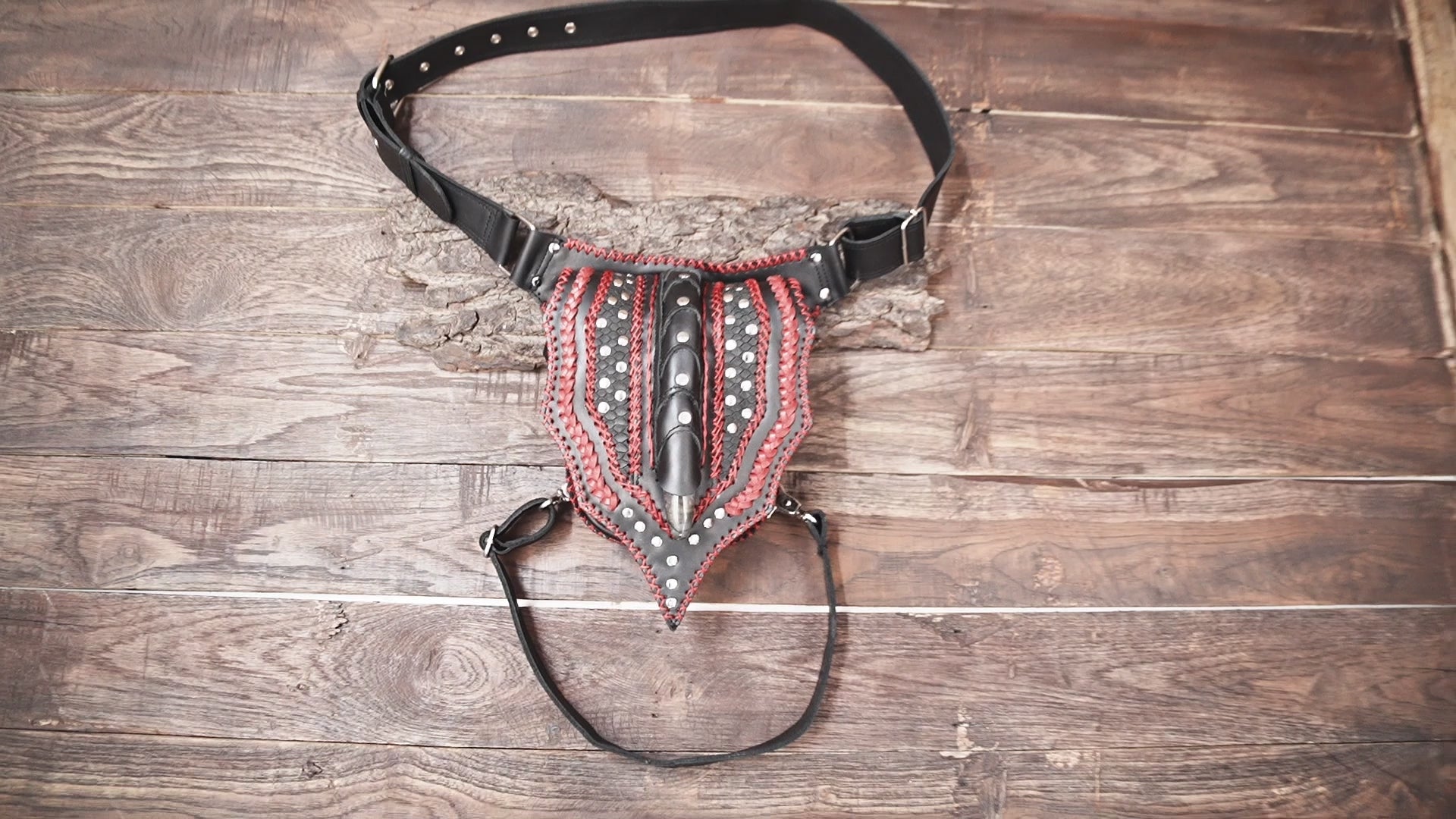 Handmade Black & White Leather Holster | Unisex Festival Belt | Gothic Leather Holster Belt | Steampunk Festival Utility Belt |