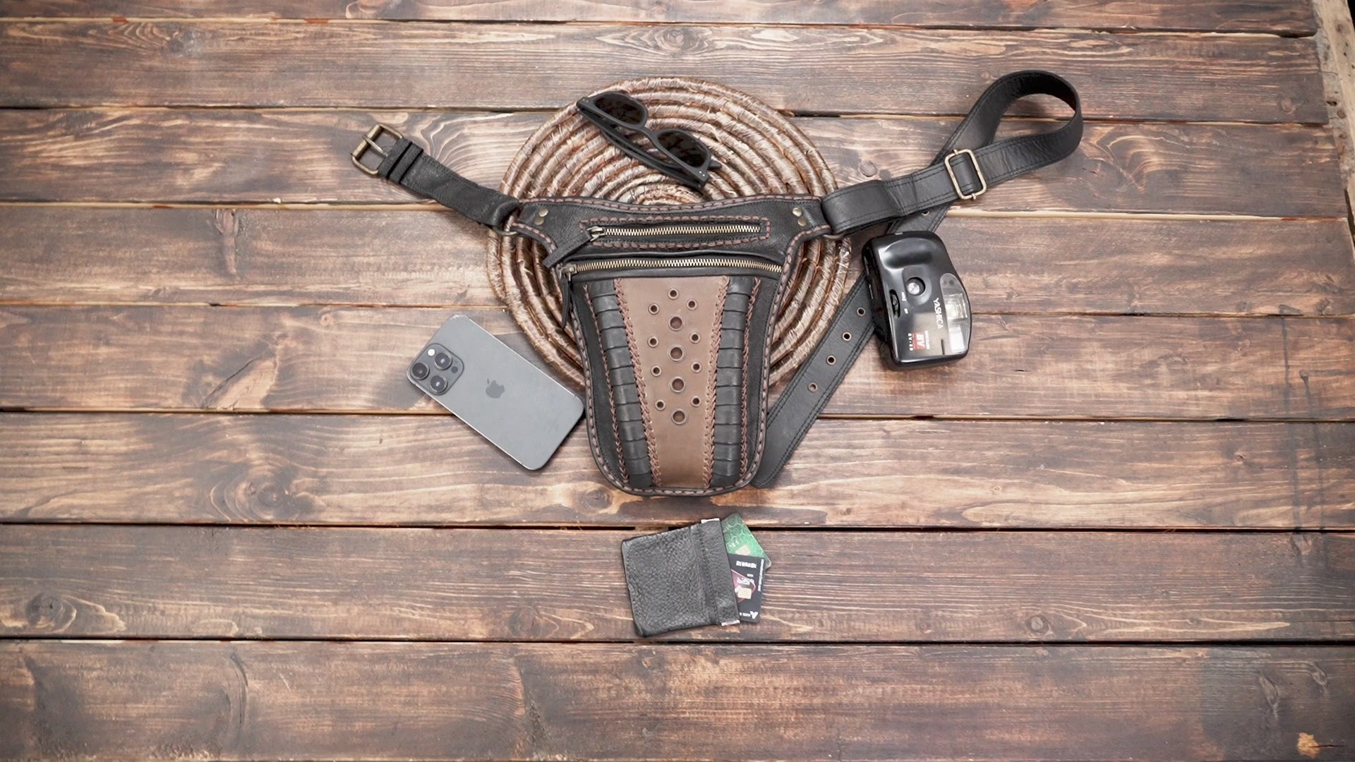 Black and Brown Leather Waist Bag – Gothic Steampunk Utility Belt