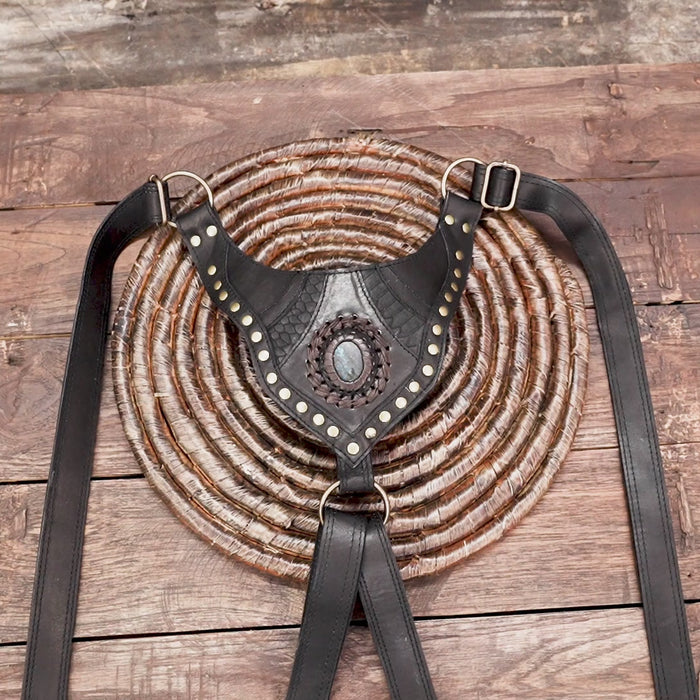 Handmade Leather Shoulder Holster Bag with Real Labradorite Gemstones  || Adjustable straps || Utility Holster with real star metal