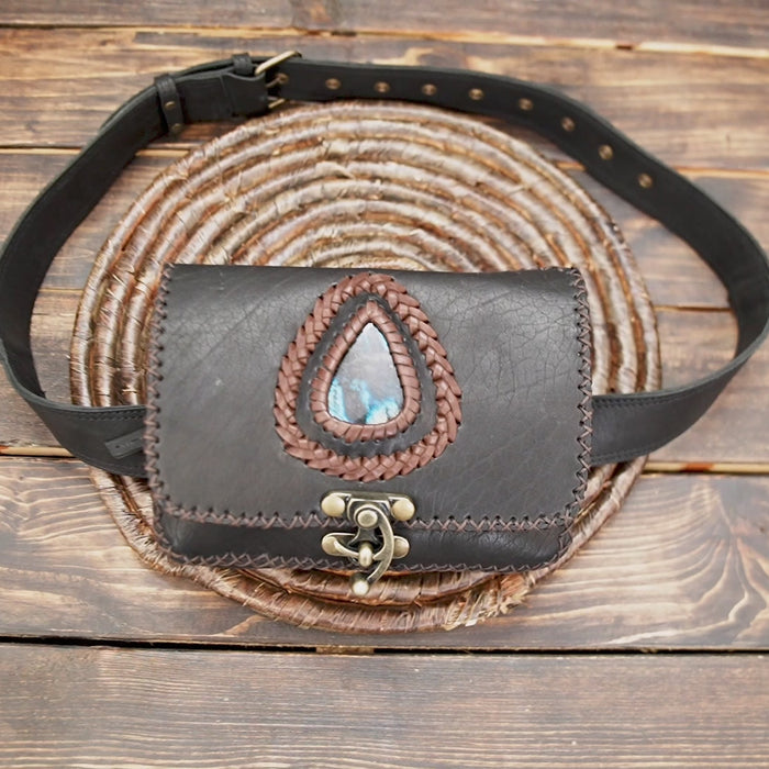 Leather Fanny Pack for Men and Women Leather Waist Bum Bags  WITH GEMSTONE 