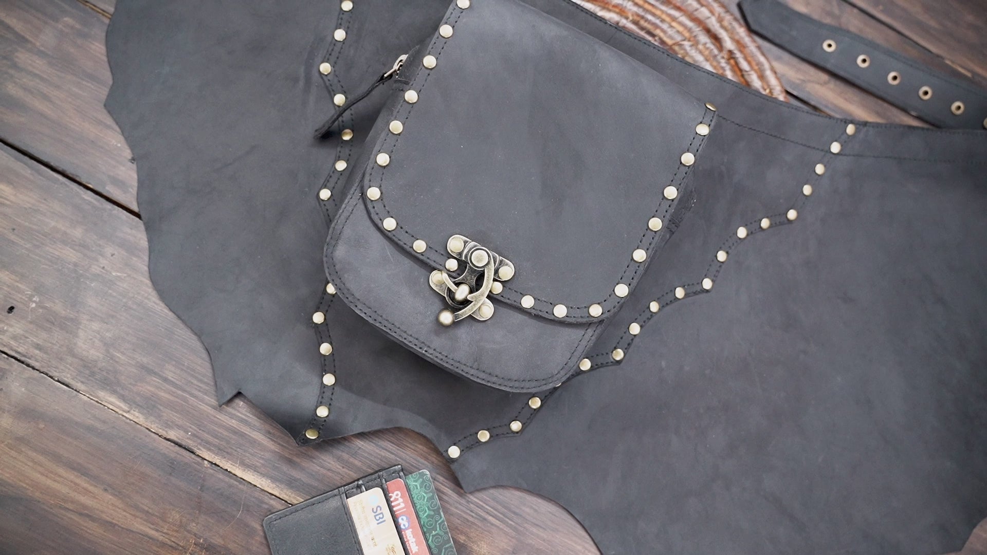 Handmade Black Leather Skirt with Pocket – Gothic, Tribal & Festival Fashion (LT-AB-SKT-6025)