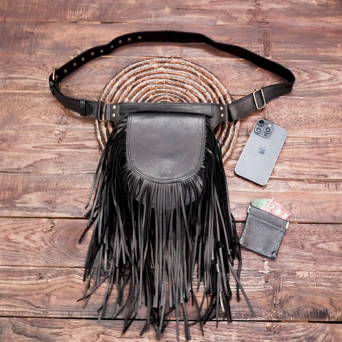 Handcrafted Leather Utility Belt: Boho Fashion Waist Bag with back side zipper 