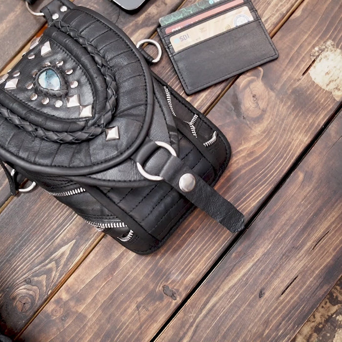 Back view of adjustable leather holster harness