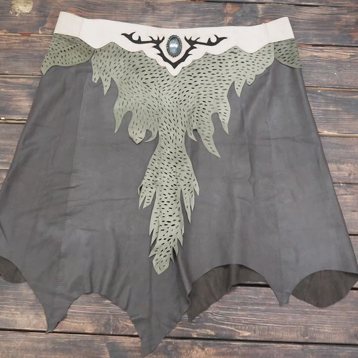 Brown leather skirt with artistic cutwork hem