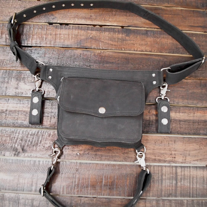 Steampunk Leather Thigh Pouch – Adjustable Waist Belt Bag