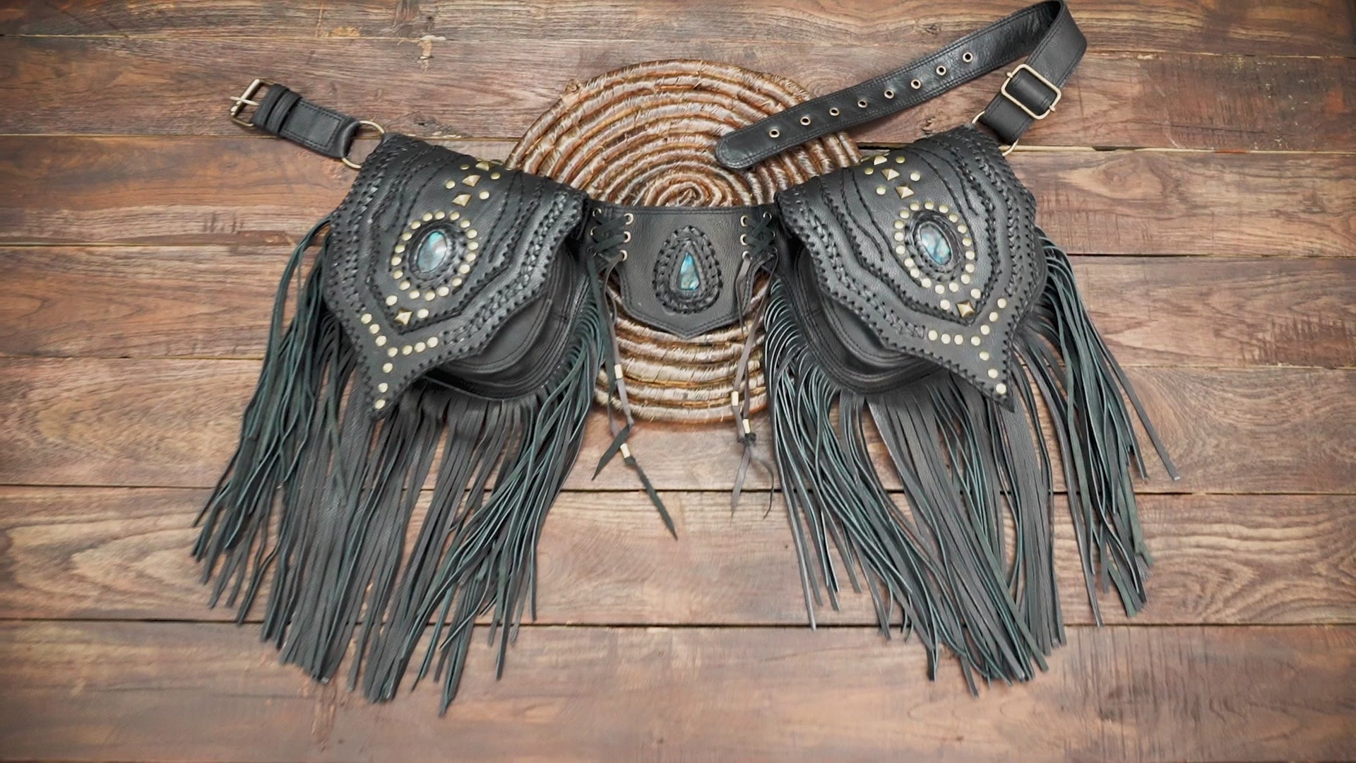 Bohemian tribal waist bag with gemstone detail