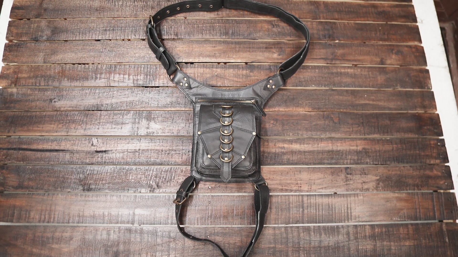 Handmade Black Leather Thigh Belt  Festival Utility  (LT-AB-WBTS-6033)