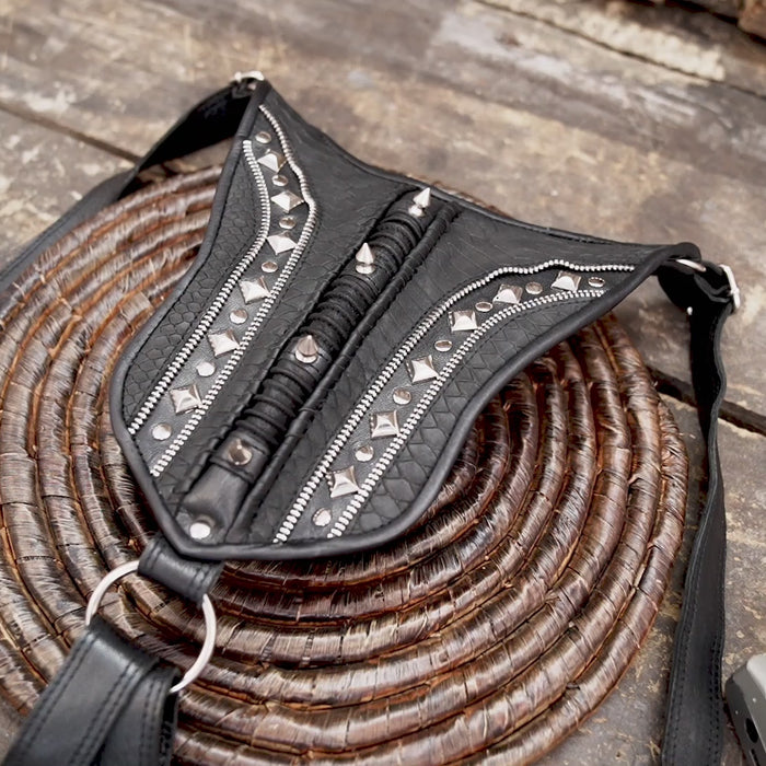  Handcrafted Leather Shoulder Harness Utility Bag with unique star 