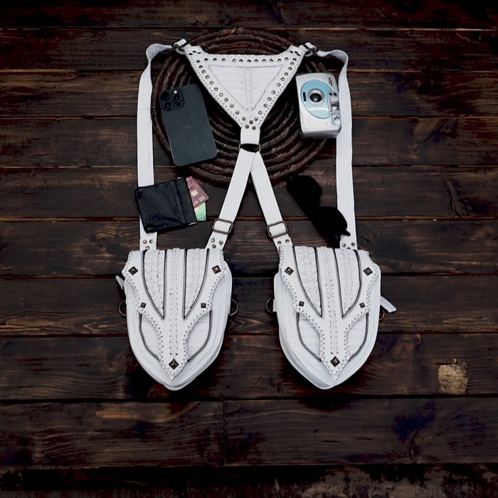 Leather Holster Bag, Burning Man Leather Holster Belt, Utility Harness, Festival Belt, Pocket Holster, mobile holster, biker holster 