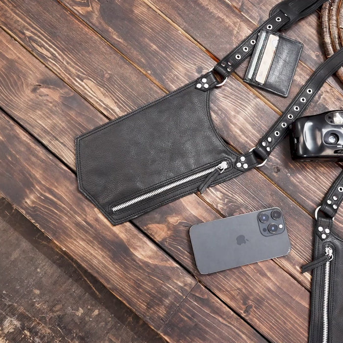 Tactical shoulder holster bag for men with silver zipper