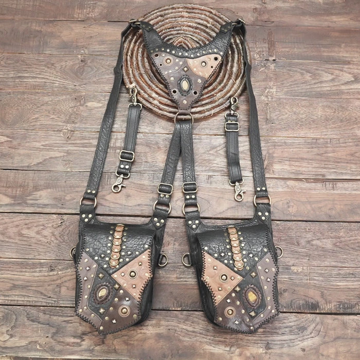 Adjustable steampunk leather harness bag for men