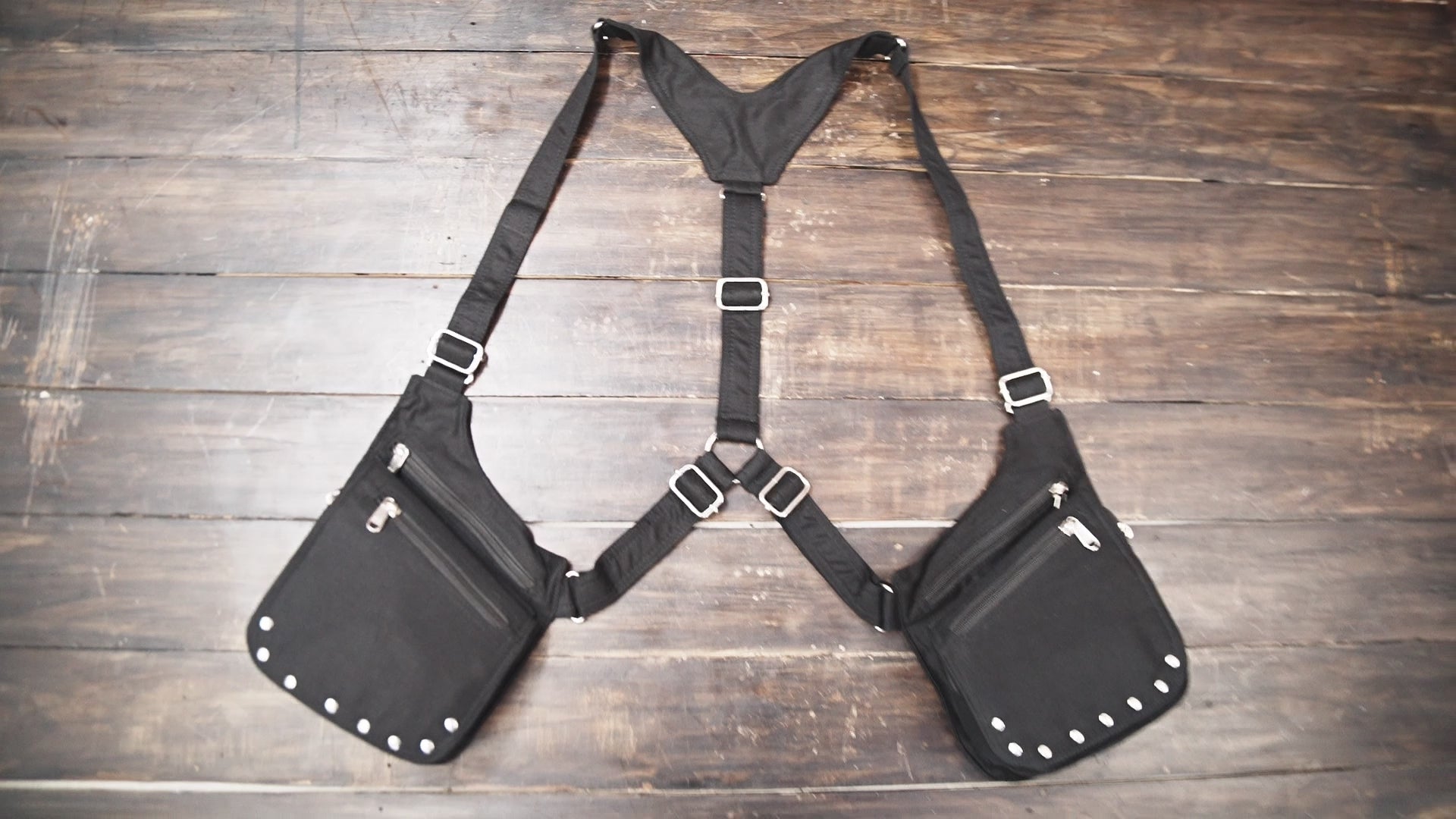 Unisex cotton festival holster bag with silver rivet details